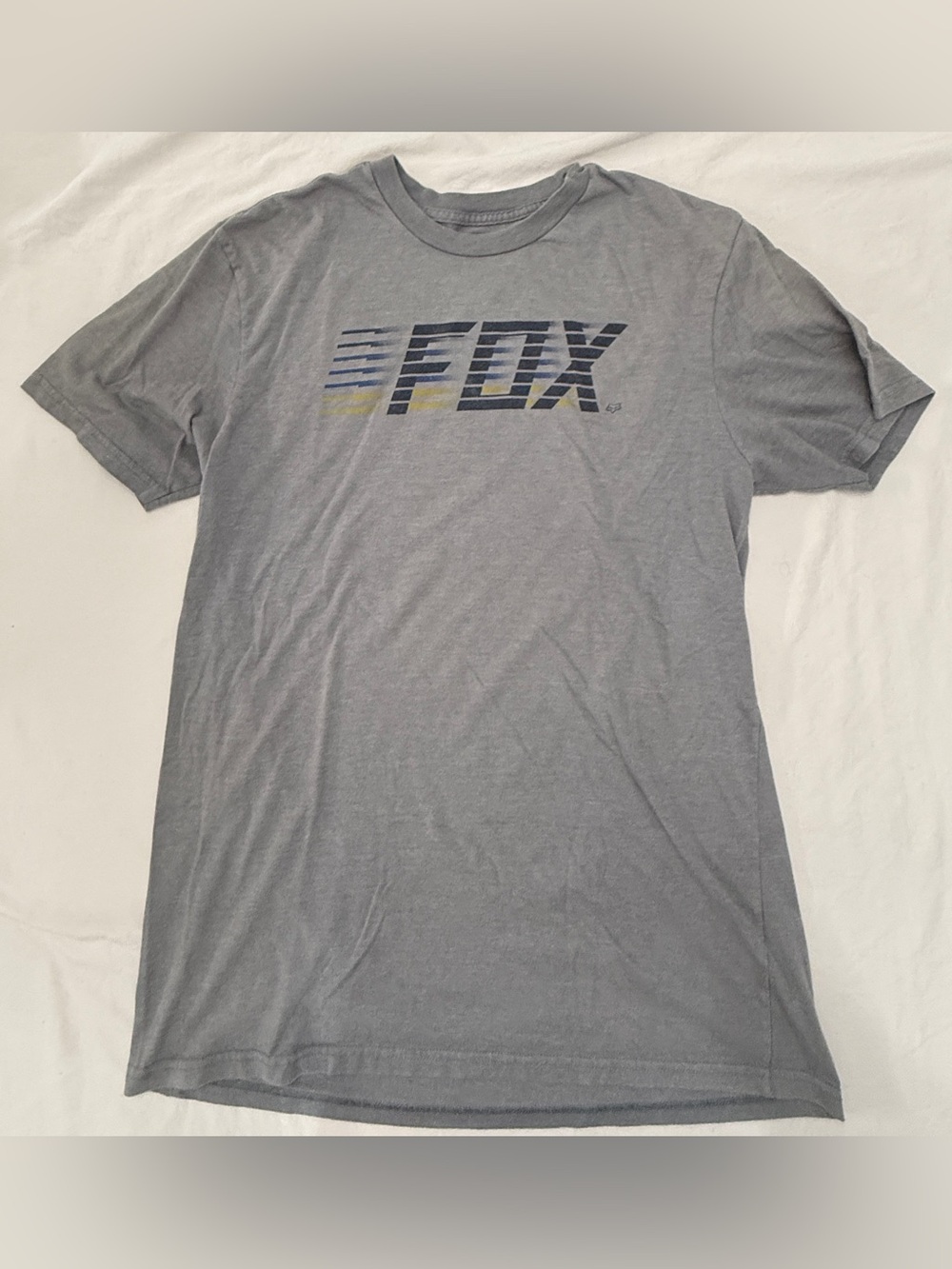 Fox Short Sleeve Gray Tee with Blue and Yellow Logo